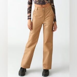 Hollister Faux leather Pants bootcut camel NEW